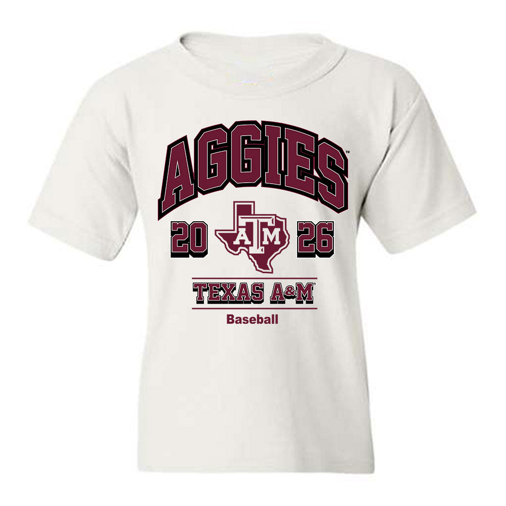 Texas A&M - NCAA Baseball : Ethan Darden - White Out 2026 Youth T-Shirt-0