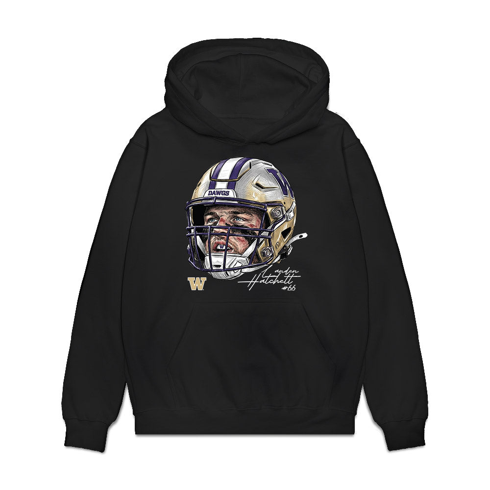 Washington - NCAA Football : Landen Hatchett - Graphic Premium Hooded Sweatshirt-0