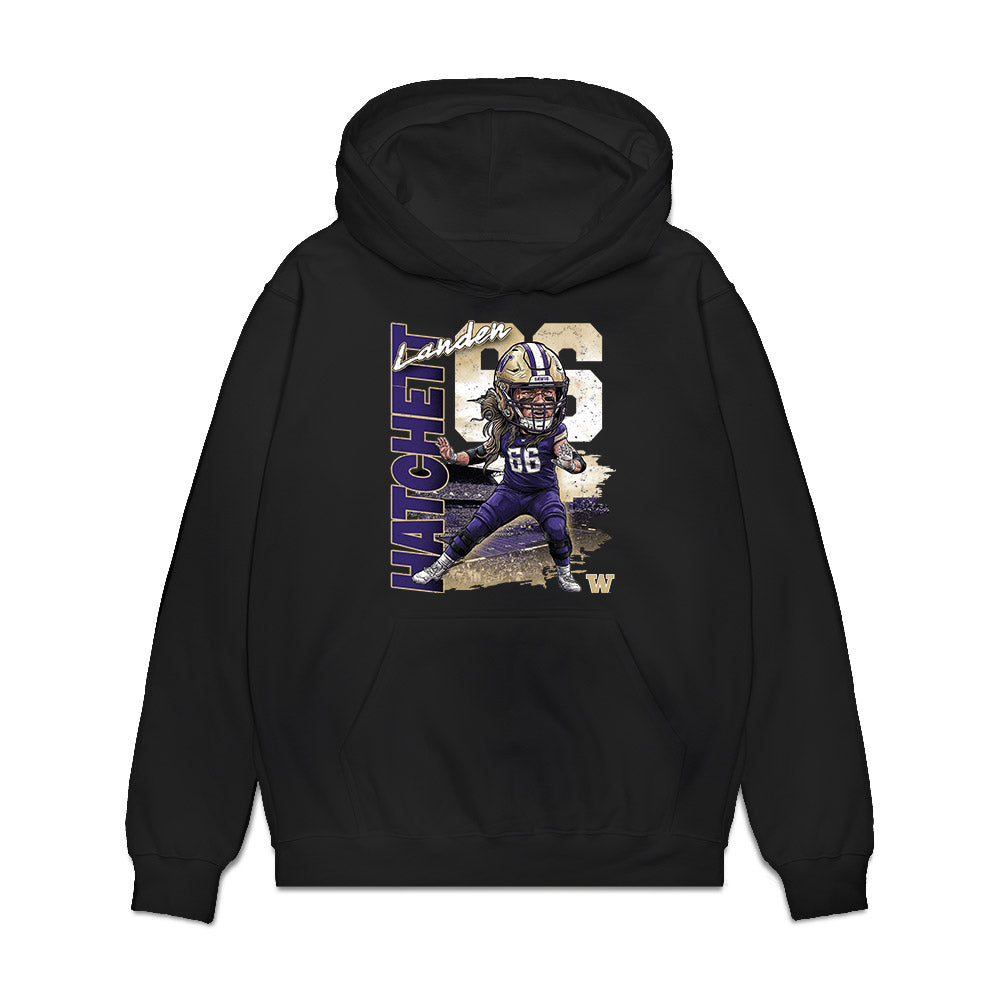 Washington - NCAA Football : Landen Hatchett - Caricature Premium Hooded Sweatshirt-0