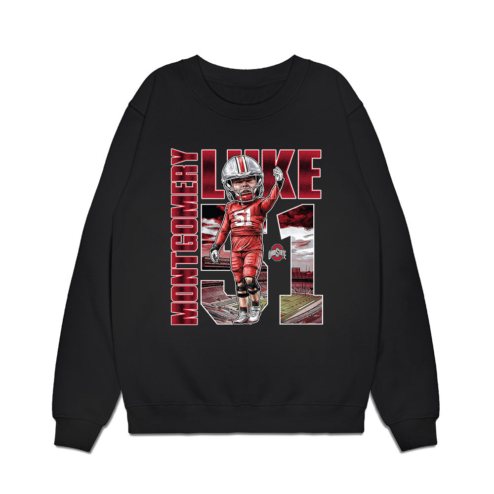 Ohio State - NCAA Football : Luke Montgomery - Caricature Premium Crewneck Sweatshirt-0