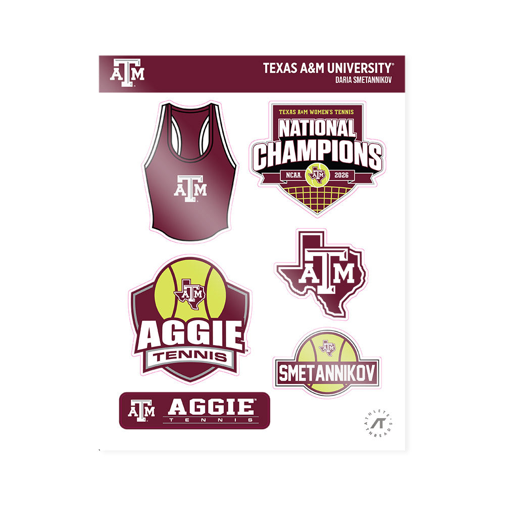 Texas A&M - NCAA Women's Tennis : Daria Smetannikov - National Champions 2026 Sticker Sheet-0