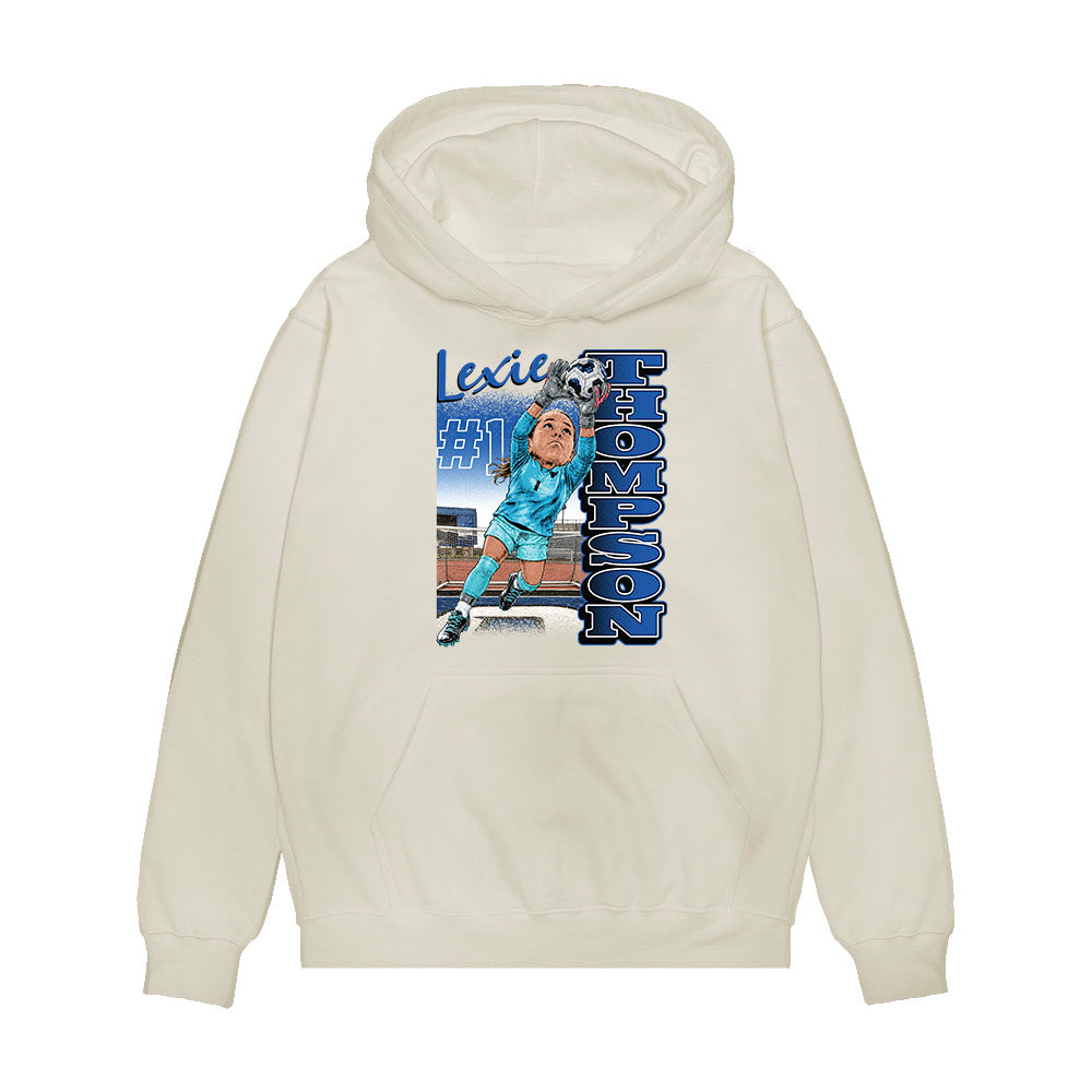 Buffalo - NCAA Womens Soccer : Lexie Thompson - Caricature Premium Hooded Sweatshirt-0