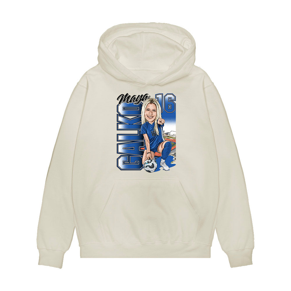 Buffalo - NCAA Womens Soccer : Maya Galko - Caricature Premium Hooded Sweatshirt-0
