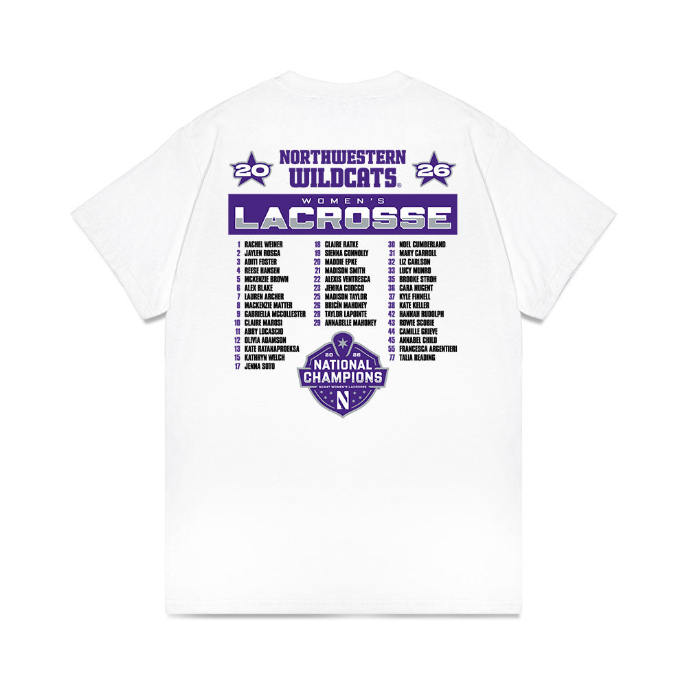 Northwestern - NCAA Womens Lacrosse : National Champions 2026 Roster Comfort Colors T-Shirt-1