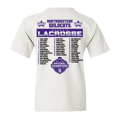 Northwestern - NCAA Womens Lacrosse : National Champions 2026 Roster Youth T-Shirt-1