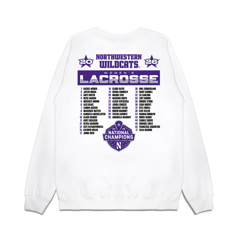 Northwestern - NCAA Womens Lacrosse : National Champions 2026 Roster Premium Crewneck Sweatshirt-1