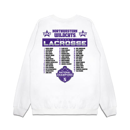 Northwestern - NCAA Womens Lacrosse : National Champions 2026 Roster Premium Crewneck Sweatshirt-1