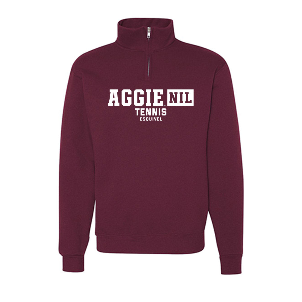 Texas A&M - NCAA Women's Tennis : Avery Esquivel - Nublend® Cadet Collar Quarter-Zip Sweatshirt-0