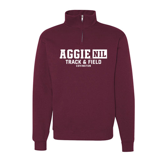 Texas A&M - NCAA Women's Track & Field : Jaiya Covington - Nublend® Cadet Collar Quarter-Zip Sweatshirt-0