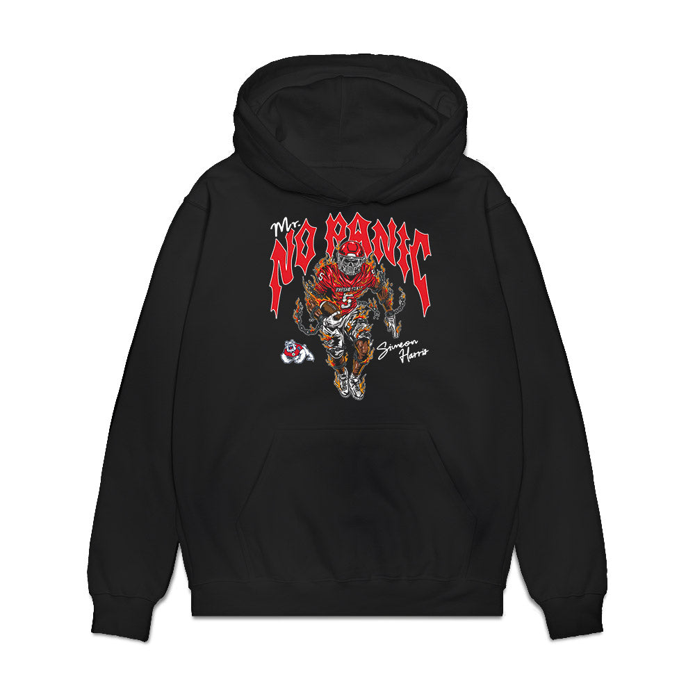 Fresno State - NCAA Football : Simeon Harris - Mr No Panic Collage Premium Hooded Sweatshirt-0