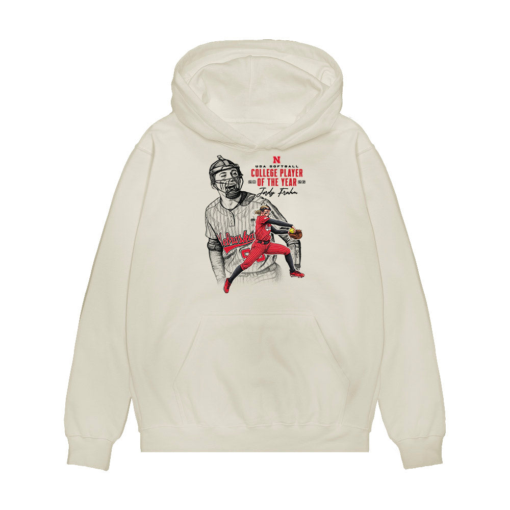 Nebraska - NCAA Softball : Jordyn Frahm - USA Softball College Player of the Year Premium Hooded Sweatshirt-0