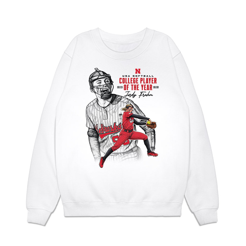 Nebraska - NCAA Softball : Jordyn Frahm - USA Softball College Player of the Year Premium Crewneck Sweatshirt-0