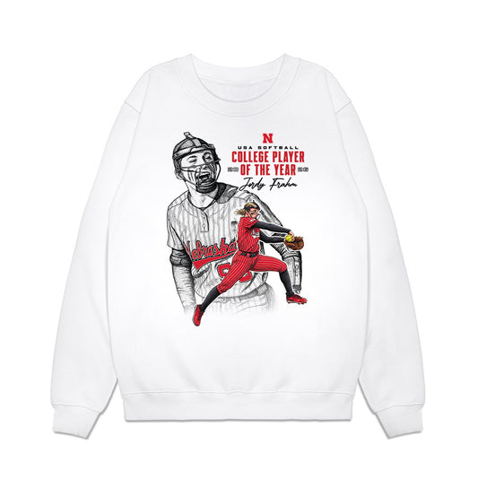 Nebraska - NCAA Softball : Jordyn Frahm - USA Softball College Player of the Year Premium Crewneck Sweatshirt-0