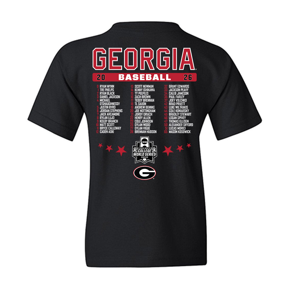 Georgia - NCAA Baseball : Omaha Bound Roster List Youth T-Shirt-1
