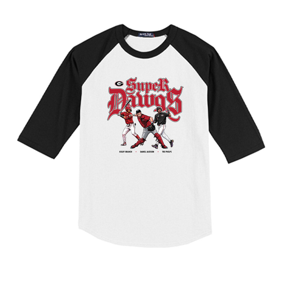 Georgia - NCAA Baseball : Super Dawgs Team Collage Youth Raglan T-Shirt-0