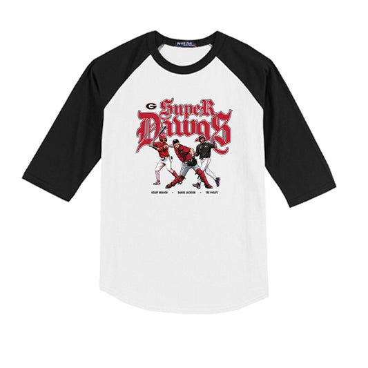 Georgia - NCAA Baseball : Super Dawgs Team Collage Youth Raglan T-Shirt-0