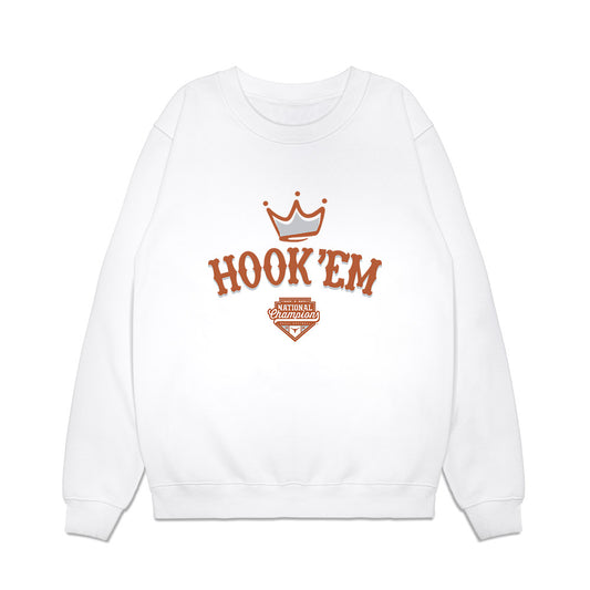 Texas - NCAA Softball : Samantha Lincoln - National Champions 2026 Hook' Em Premium Crewneck Sweatshirt-0