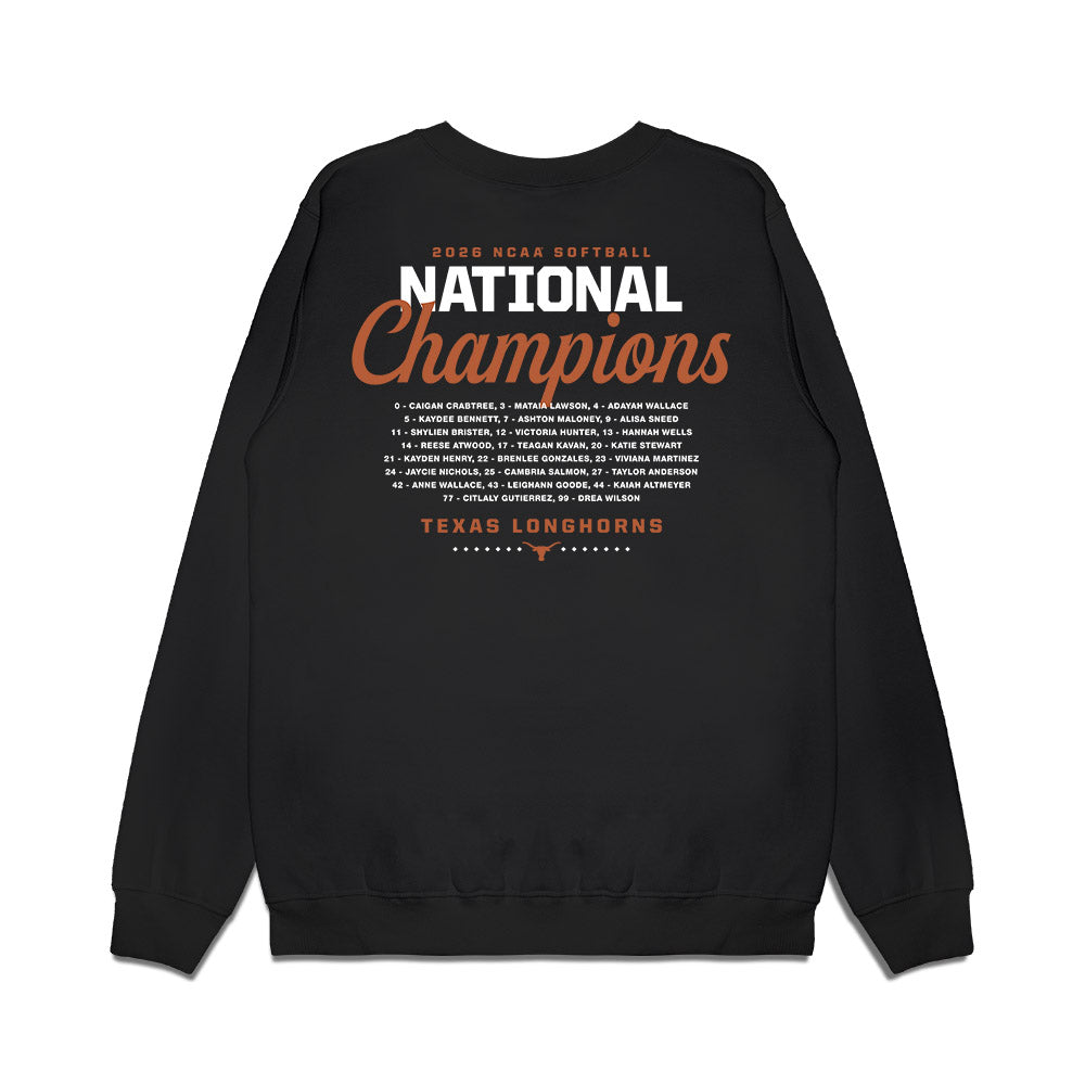 Texas - NCAA Softball : National Champions 2026 Roster List Premium Crewneck Sweatshirt-1