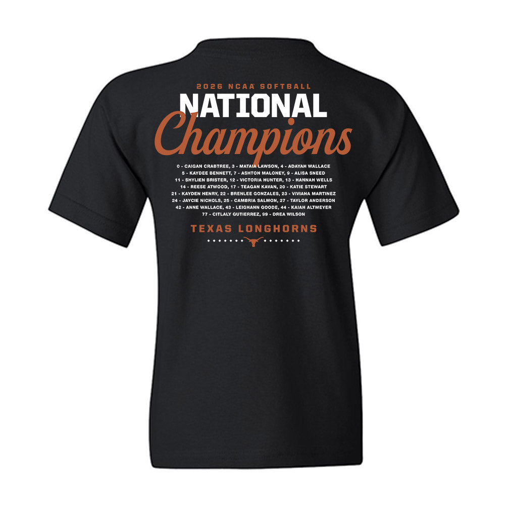 Texas - NCAA Softball : National Champions 2026 Roster List Youth T-Shirt-1