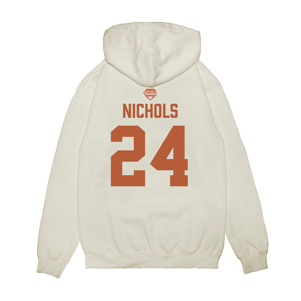 Texas - NCAA Softball : Jaycie Nichols - National Champions 2026 Texas State Outline Premium Hooded Sweatshirt-1