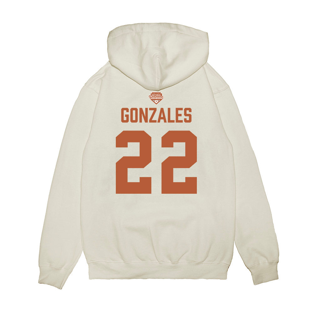 Texas - NCAA Softball : Brenlee Gonzales - National Champions 2026 Texas State Outline Premium Hooded Sweatshirt-1