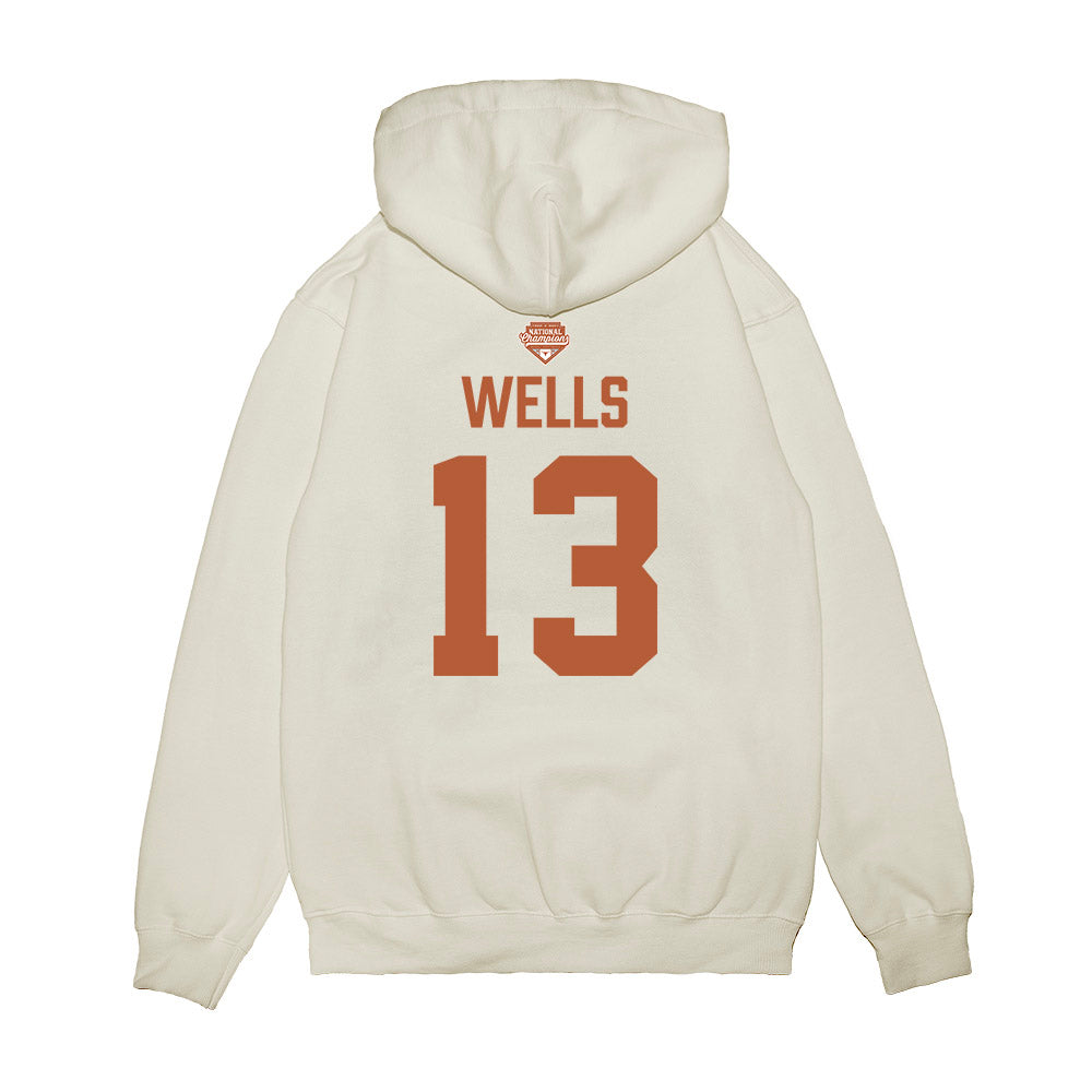 Texas - NCAA Softball : Hannah Wells - National Champions 2026 Texas State Outline Premium Hooded Sweatshirt-1