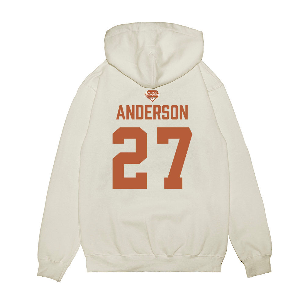 Texas - NCAA Softball : Taylor Anderson - National Champions 2026 Texas State Outline Premium Hooded Sweatshirt-1