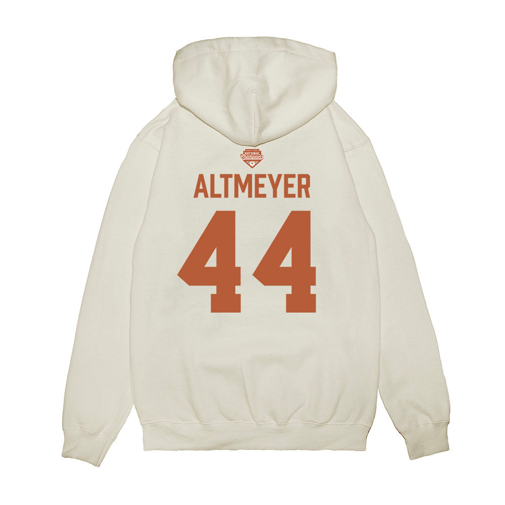 Texas - NCAA Softball : Kaiah Altmeyer - National Champions 2026 Texas State Outline Premium Hooded Sweatshirt-1