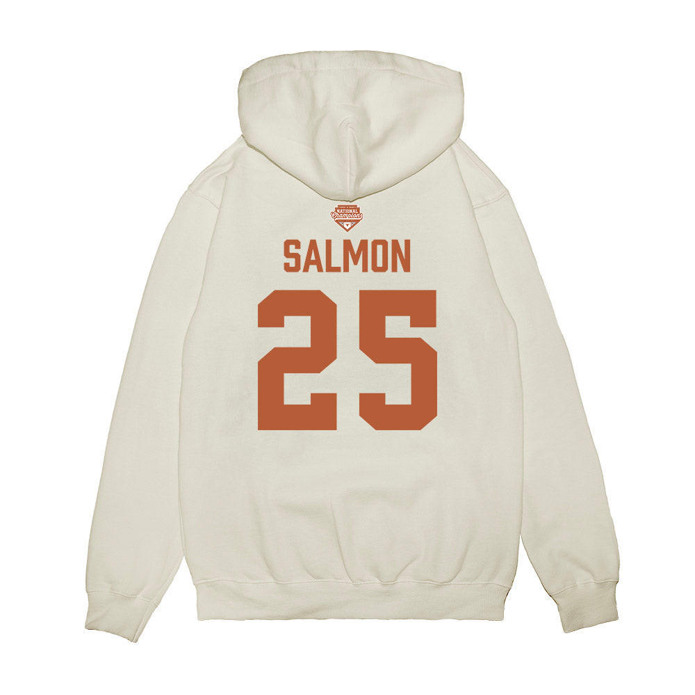 Texas - NCAA Softball : Cambria Salmon - National Champions 2026 Texas State Outline Premium Hooded Sweatshirt-1