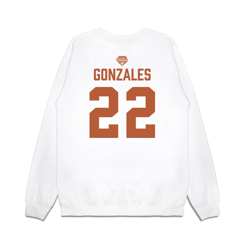 Texas - NCAA Softball : Brenlee Gonzales - National Champions 2026 Texas State Outline Premium Crewneck Sweatshirt-1