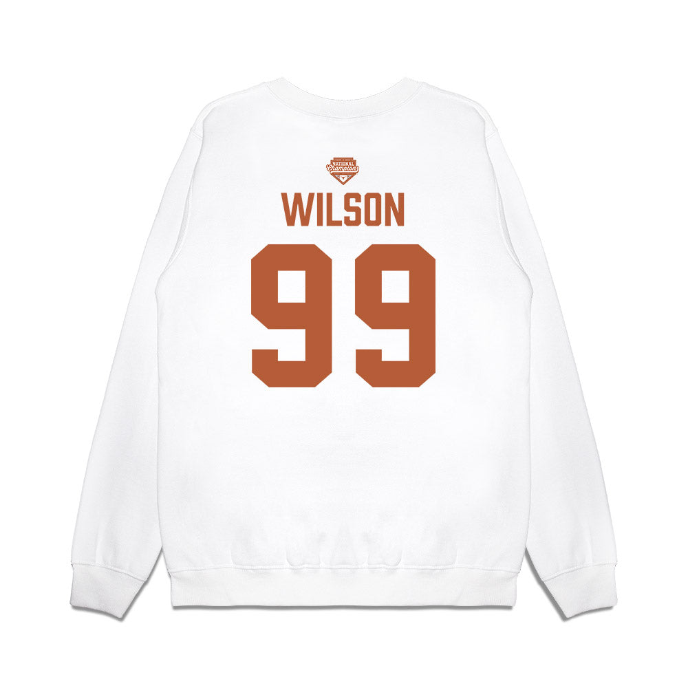 Texas - NCAA Softball : Drea Wilson - National Champions 2026 Texas State Outline Premium Crewneck Sweatshirt-1