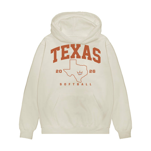 Texas - NCAA Softball : Samantha Lincoln - National Champions 2026 Texas State Outline Premium Hooded Sweatshirt-0