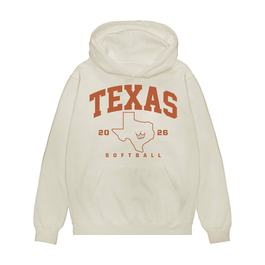Texas - NCAA Softball : Victoria Hunter - National Champions 2026 Texas State Outline Premium Hooded Sweatshirt-0