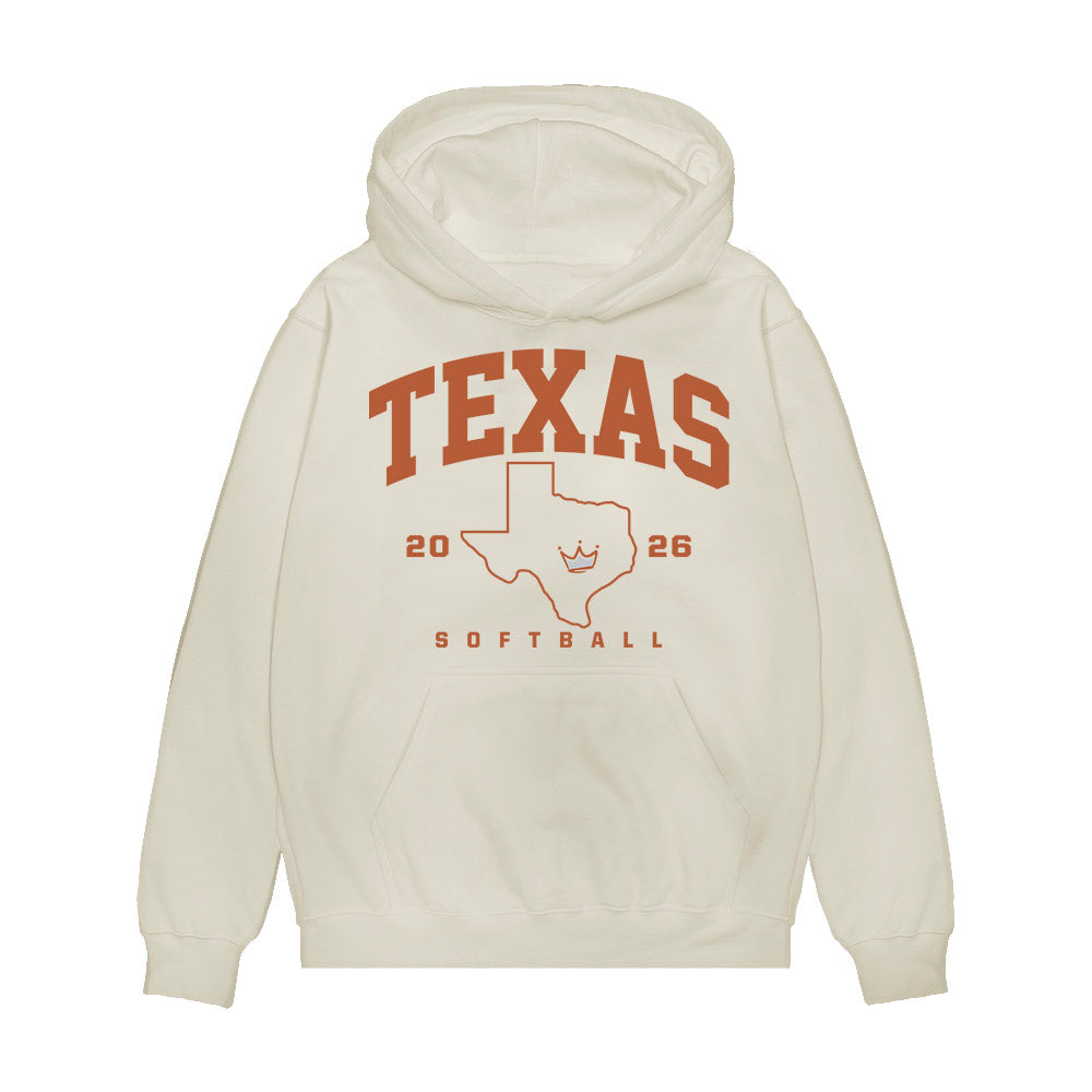 Texas - NCAA Softball : Drea Wilson - National Champions 2026 Texas State Outline Premium Hooded Sweatshirt-0