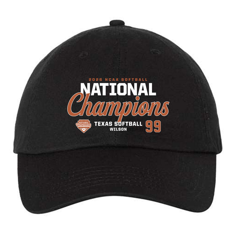 Texas - NCAA Softball : Drea Wilson - National Champions 2026 Dad Hat-0