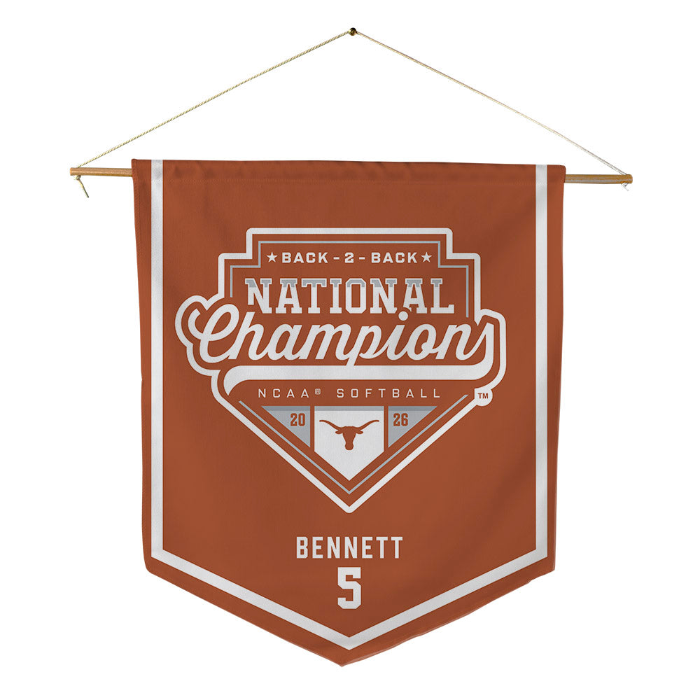 Texas - NCAA Softball : Kaydee Bennett - National Champions 2026 Pennant - 18" x 21"-0