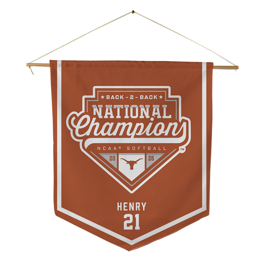 Texas - NCAA Softball : Kayden Henry - National Champions 2026 Pennant - 18" x 21"-0