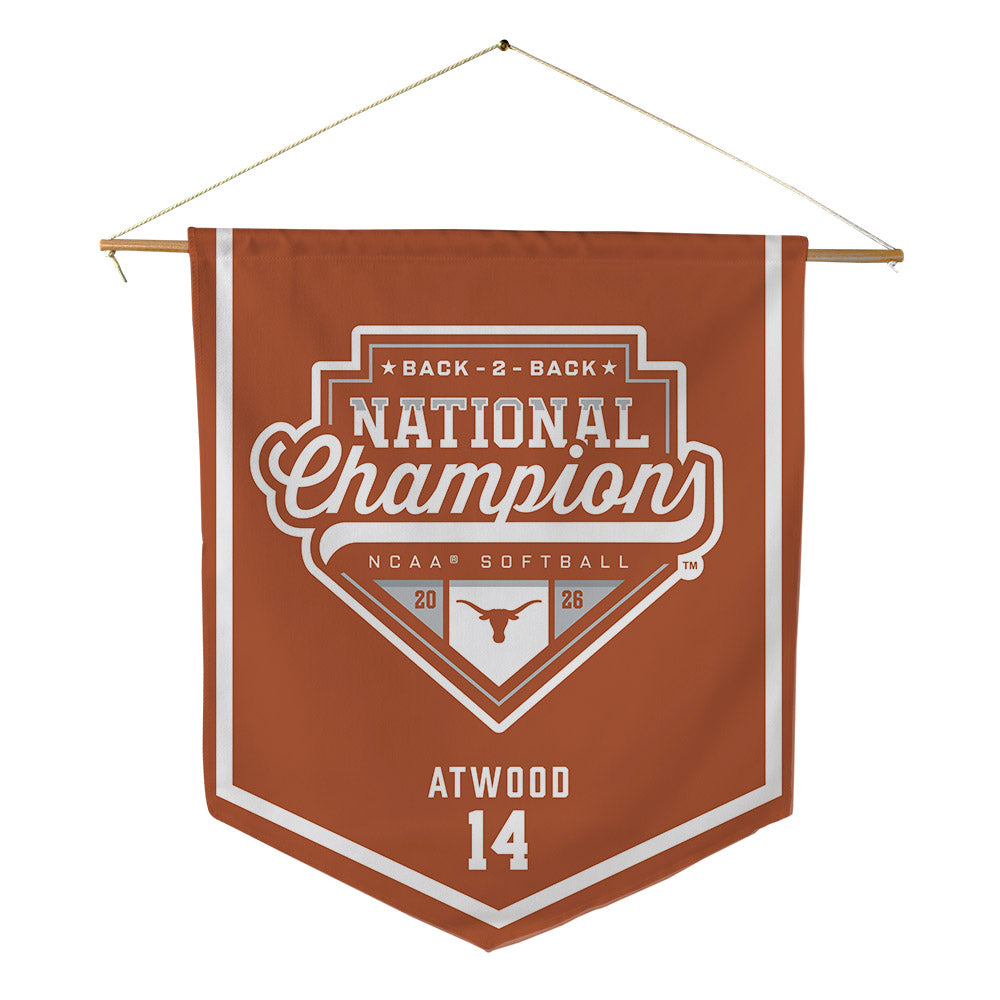 Texas - NCAA Softball : Reese Atwood - National Champions 2026 Pennant - 18" x 21"-0