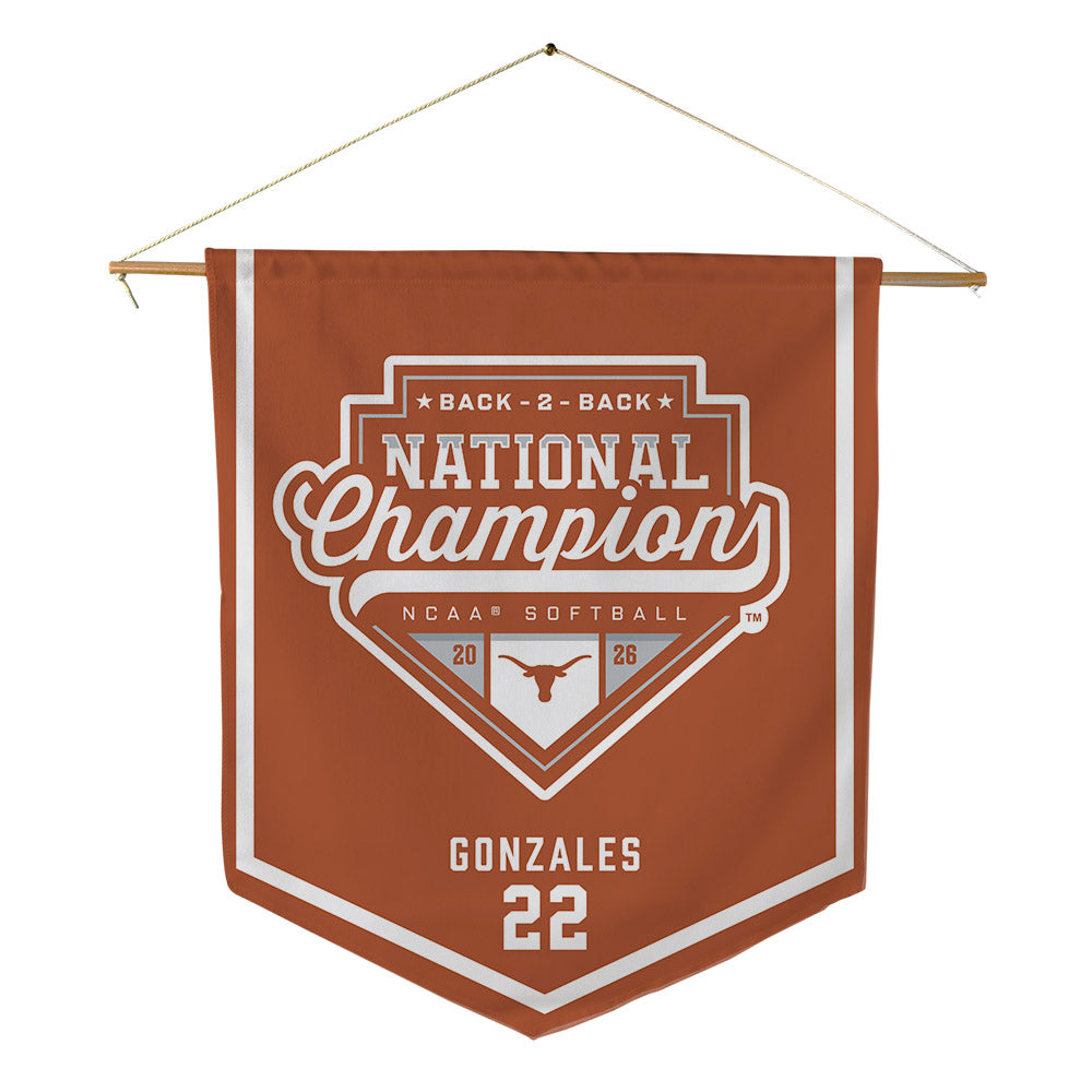 Texas - NCAA Softball : Brenlee Gonzales - National Champions 2026 Pennant - 18" x 21"-0
