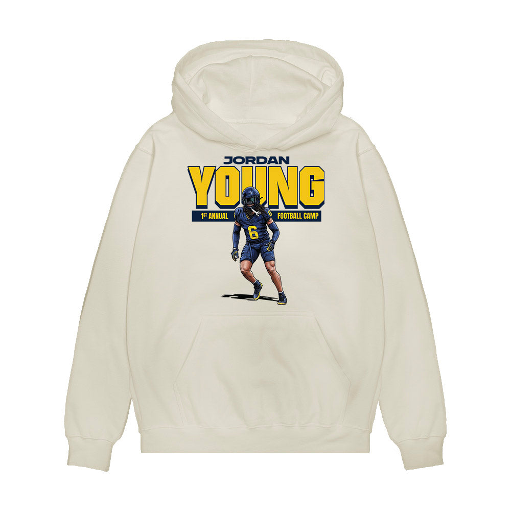 Michigan - NCAA Football : Jordan Young - 1st Annual Football Camp Premium Hooded Sweatshirt-0