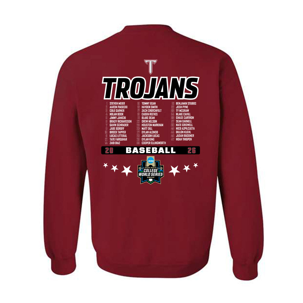 Troy - NCAA Baseball : Roster List Crewneck Sweatshirt-1