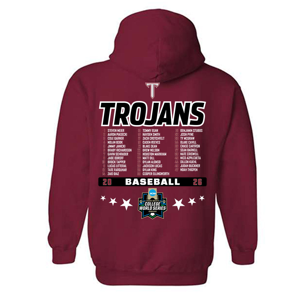 Troy - NCAA Baseball : Roster List Hooded Sweatshirt-1