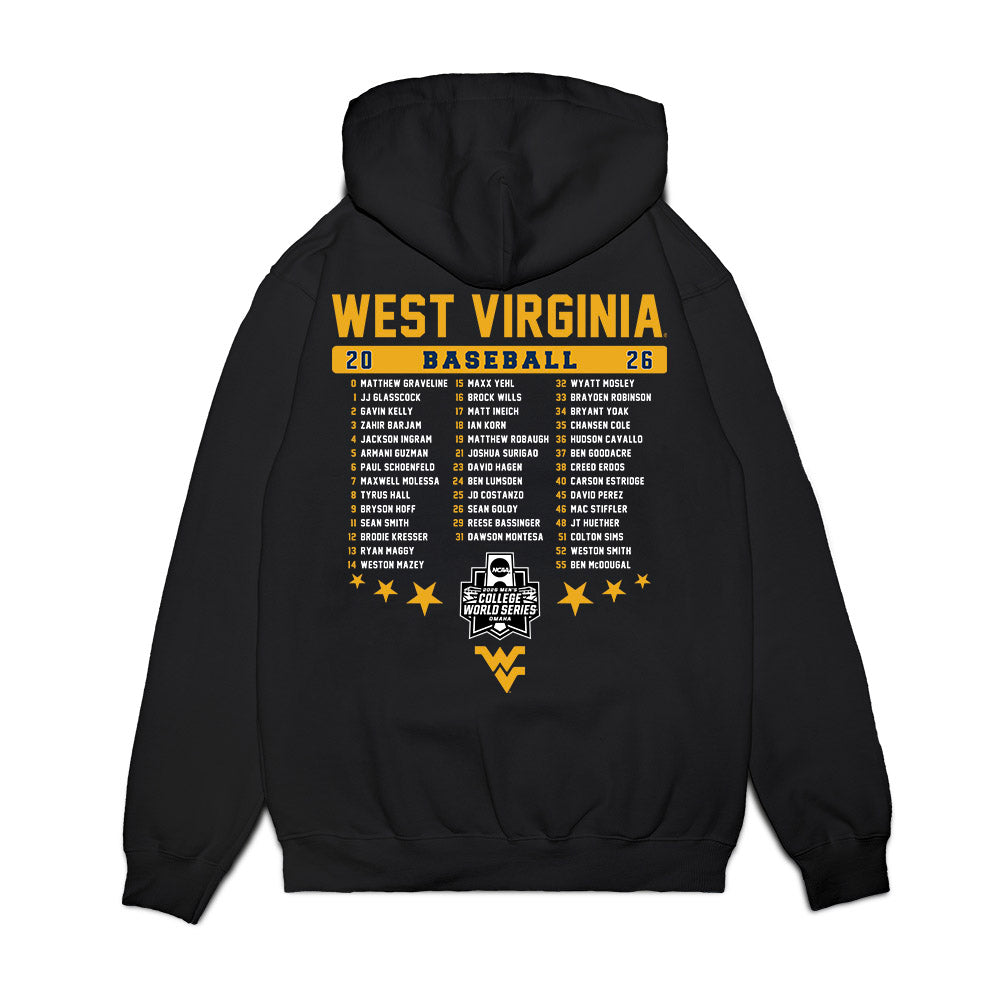 West Virginia - NCAA Baseball : Omaha Bound Roster List Premium Hooded Sweatshirt-1