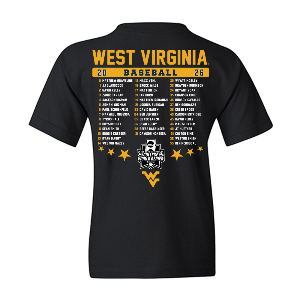 West Virginia - NCAA Baseball : Omaha Bound Roster List Youth T-Shirt-1