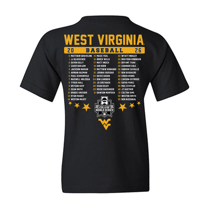 West Virginia - NCAA Baseball : Omaha Bound Roster List Youth T-Shirt-1