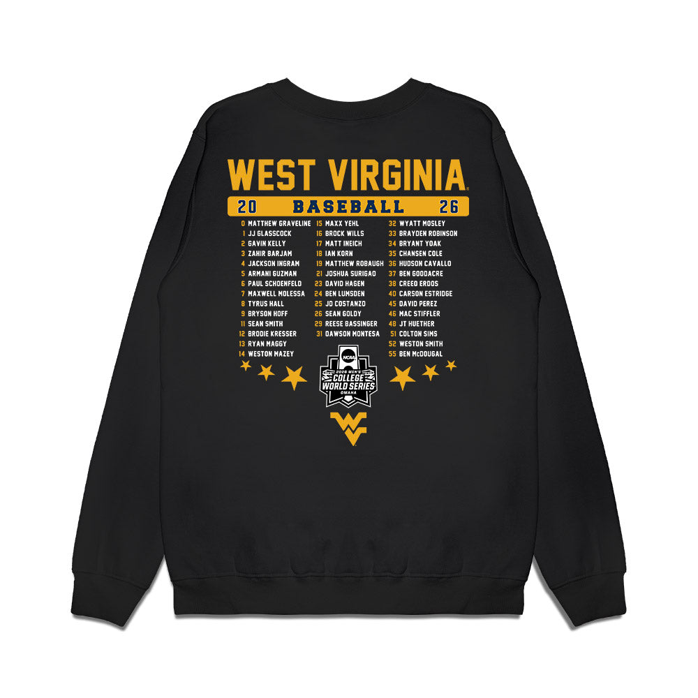 West Virginia - NCAA Baseball : Omaha Bound Roster List Premium Crewneck Sweatshirt-1