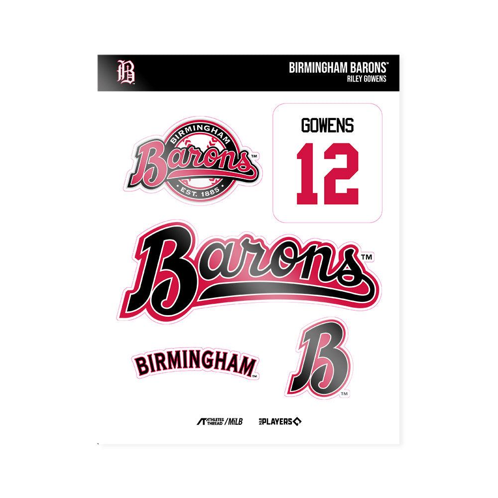 Birmingham Barons - MILB Baseball : Riley Gowens - Sticker Sheet-0