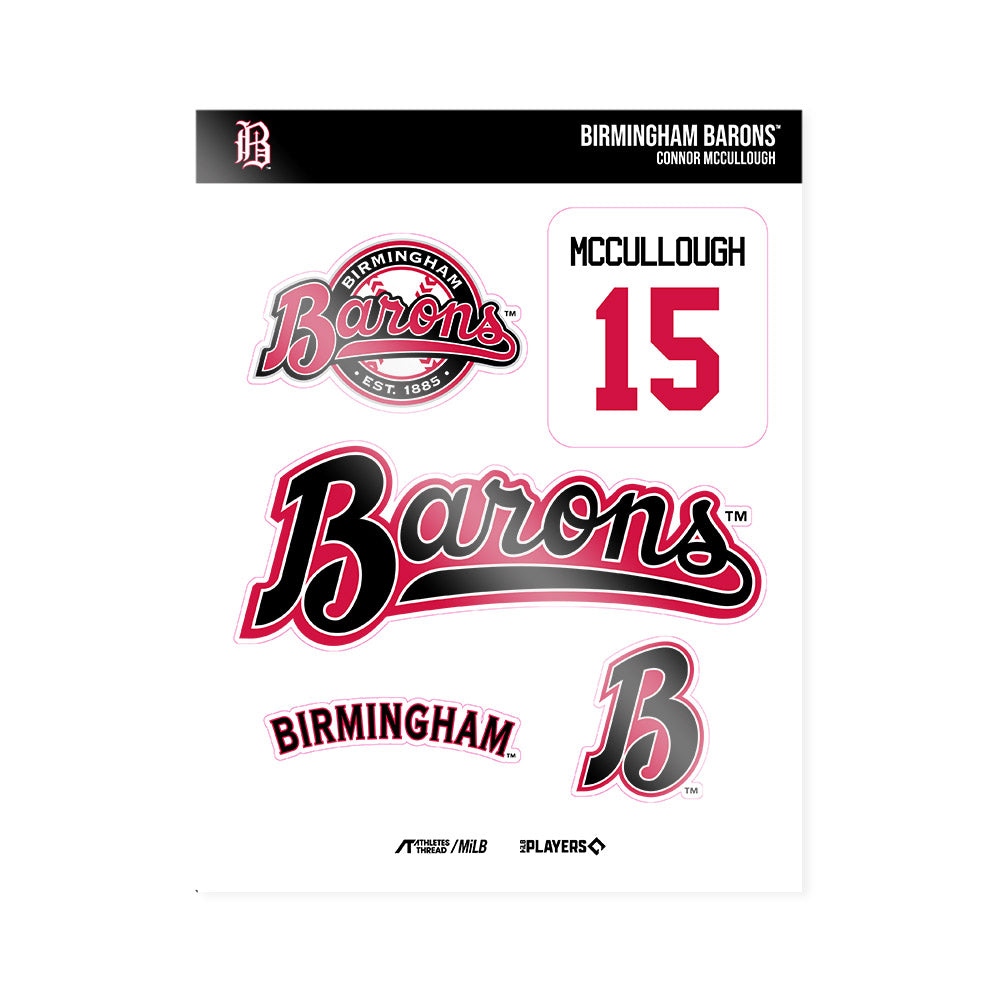 Birmingham Barons - MILB Baseball : Connor McCullough - Sticker Sheet-0
