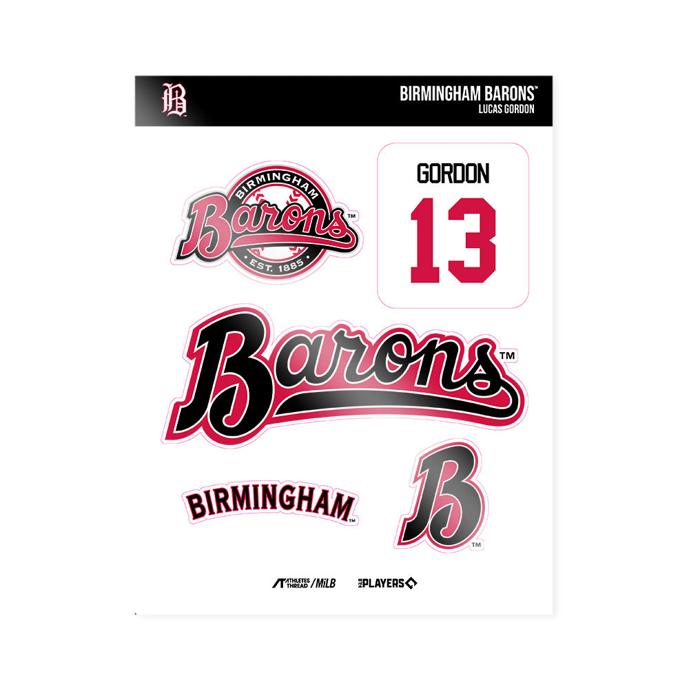 Birmingham Barons - MILB Baseball : Lucas Gordon - Sticker Sheet-0