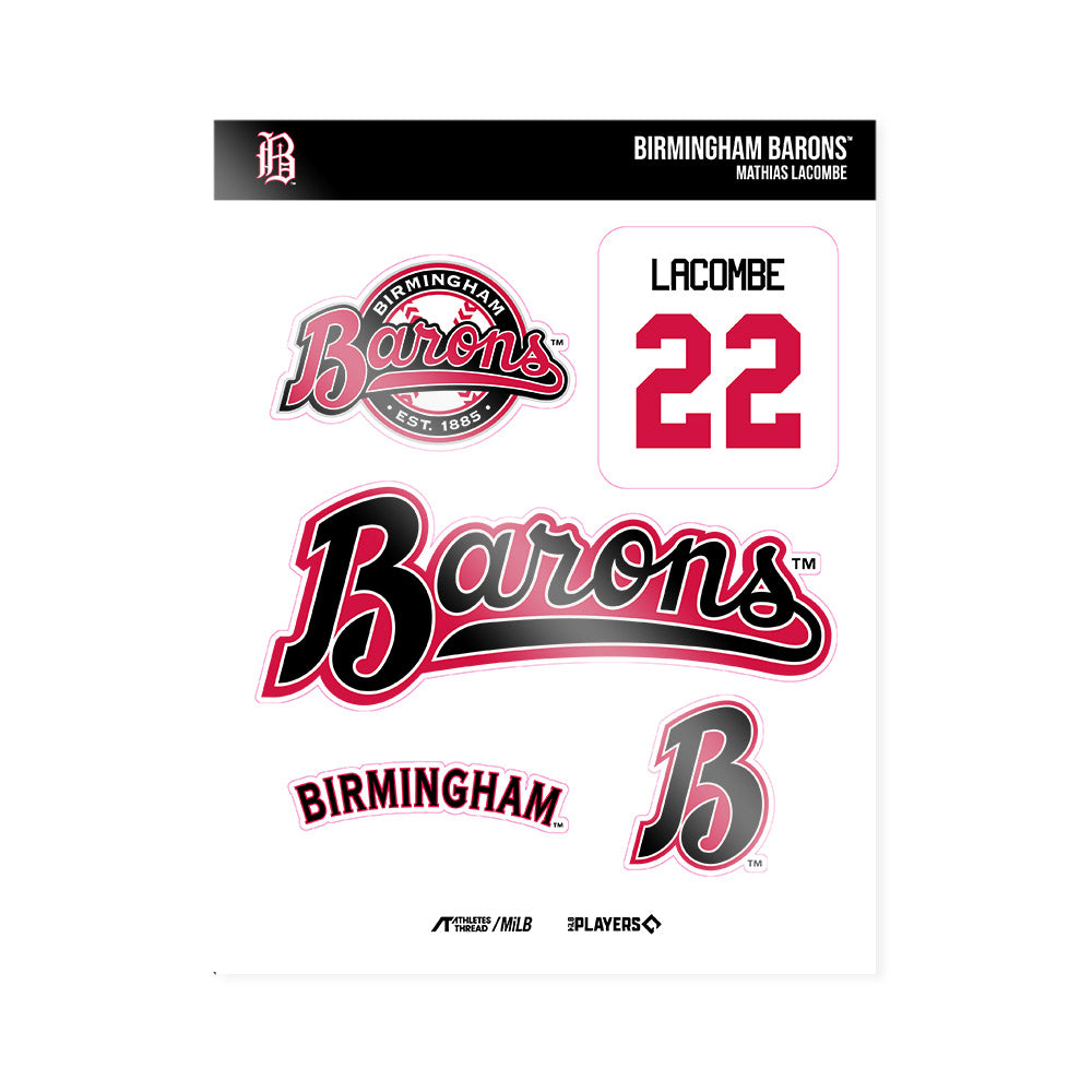 Birmingham Barons - MILB Baseball : Mathias LaCombe - Sticker Sheet-0